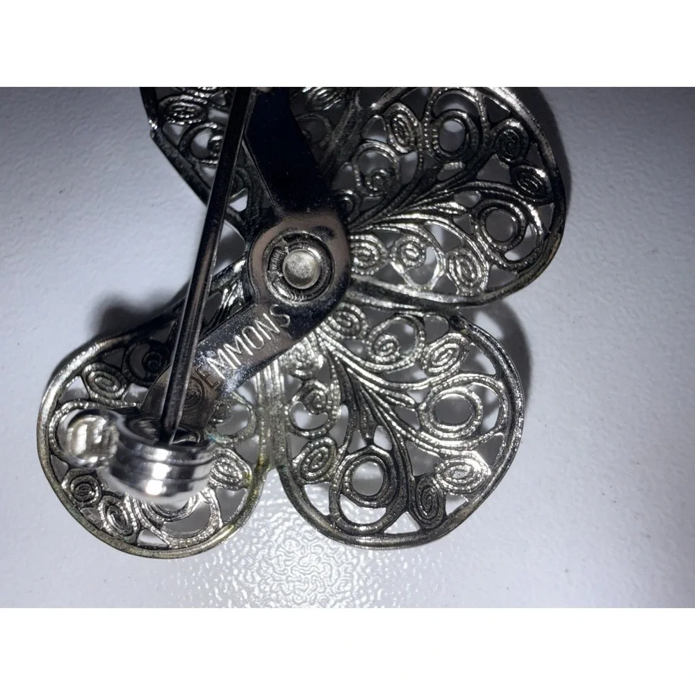Vintage Emmons Silver Tone Open Scroll Filigree Butterfly Pin Brooch‎